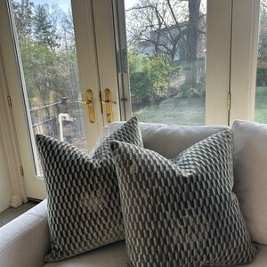 Lulu and Georgia Gray and Cream Geometric Velvet Accent Pillows